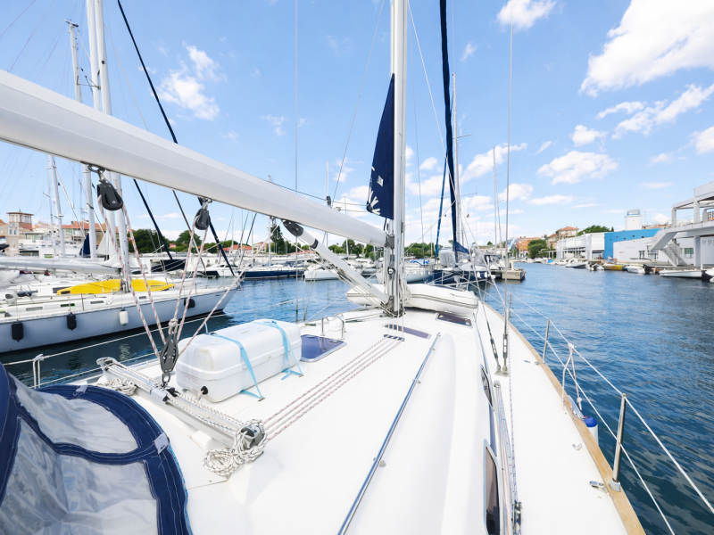 Jedrenje u Grckoj. Jedrilica Bavaria Cruiser 50 je vezana u marini u Volosu.