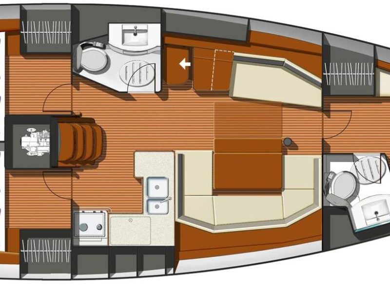 Jedrenje Hrvatska. Jedrilica Jeanneau Sun Odyssey 42i je vezana u Biogradu.